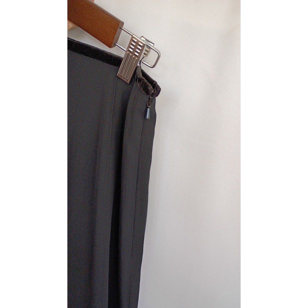 Lauren Ralph Lauren Black 100% Silk Maxi Skirt Velvet Trim Size 10 Formal A-Line - Picture 5 of 7